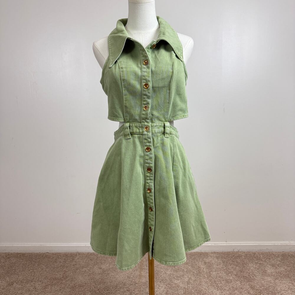 NWT Urban Revivo Green Denim Sleeveless Midi Dress Womens Size Small